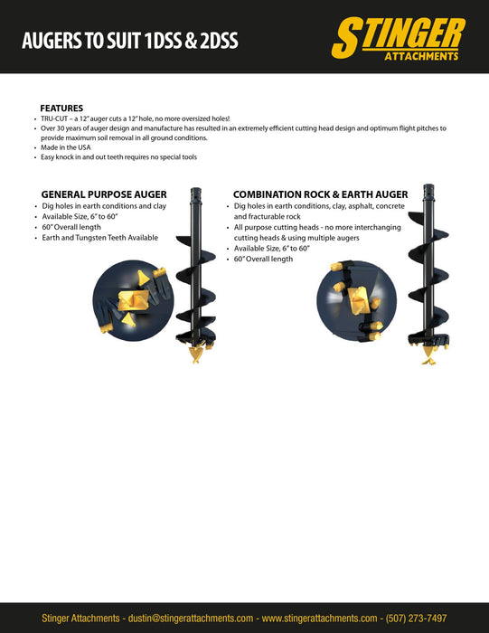 Stinger Attachments Skid Steer Auger – 2″ Hex (AUG)