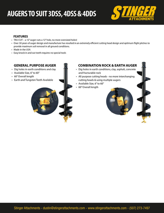 Stinger Attachments Skid Steer Auger – 2″ Hex (AUG)